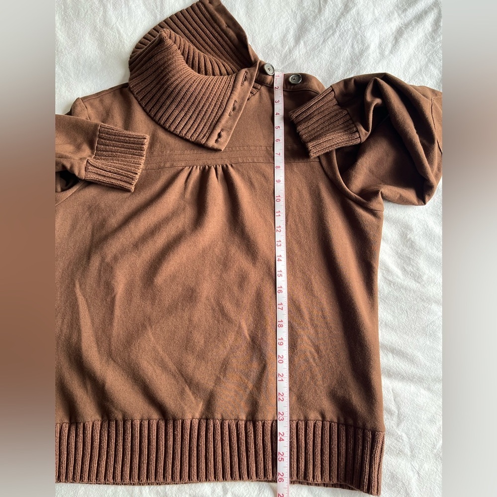 Old Navy SoSoft Brown Ribbed Cowl Neck Sweater Elbow Patchwork Chunky Preppy Y2K - Picture 13 of 16
